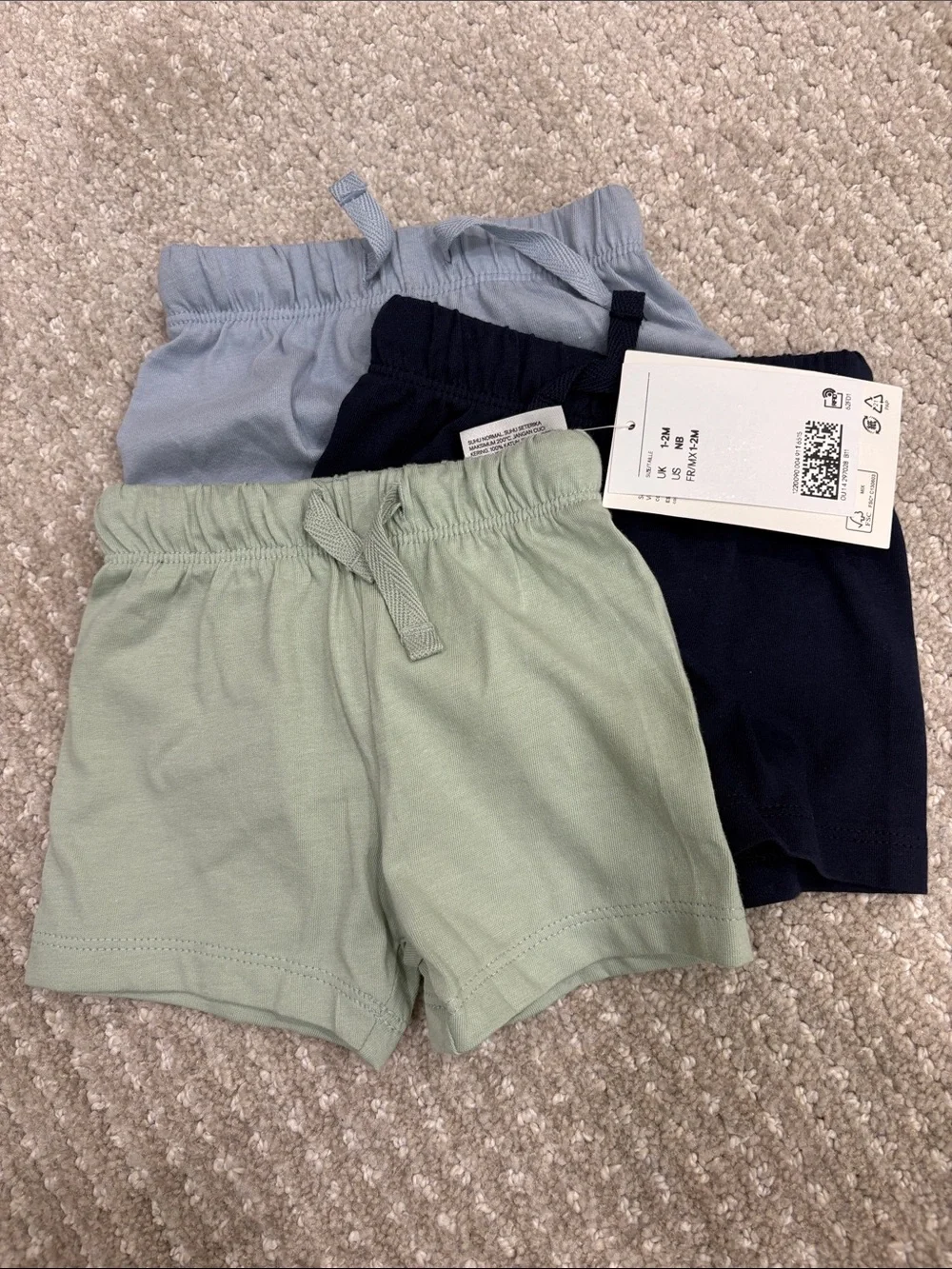 H&M Kids 3-Pack Stretch Knit Shorts - Light Blue, Navy, Sage